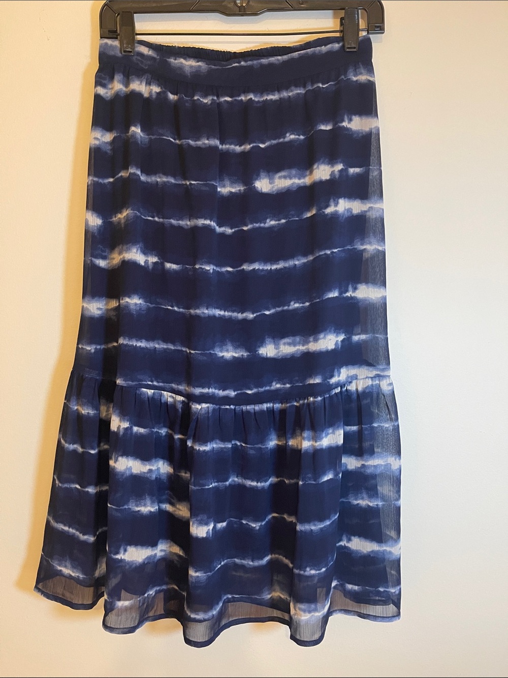 Banana Republic Navy and White Tie-Dye Tiered Midi Skirt